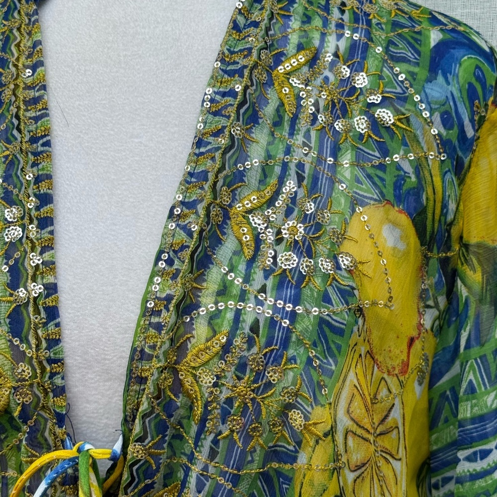 ANTICA SARTORIA by Giacomo Cinque LEMONS blue Mediterranean sequin sheer Dress - Picture 7 of 14